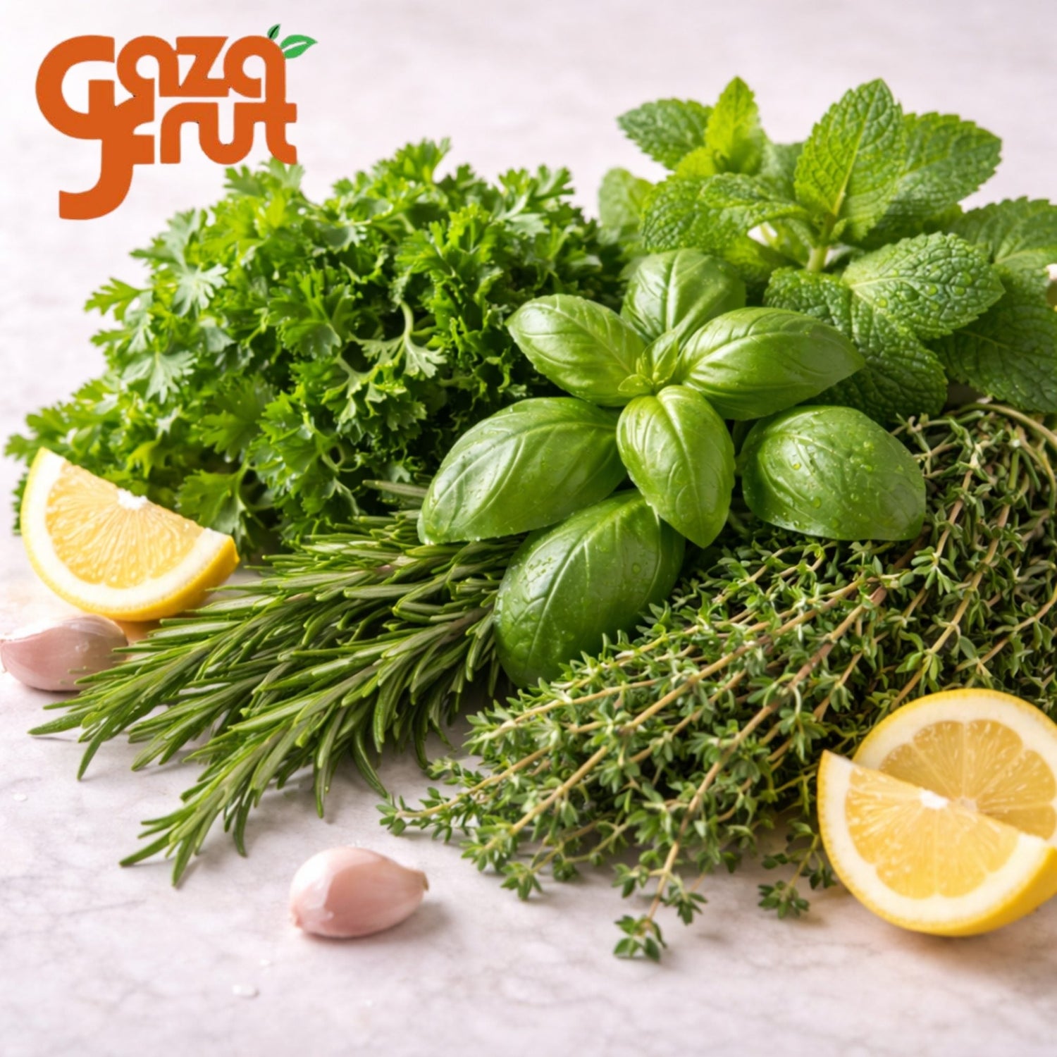 Portada de Hierbas y Aliños Frescos con surtido de hierbas verdes y aliños listos para cocinar