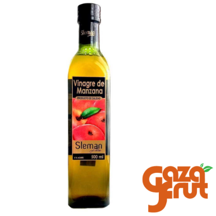 Botella de vinagre de manzana natural, ideal para aderezos, bebidas detox y recetas saludables.